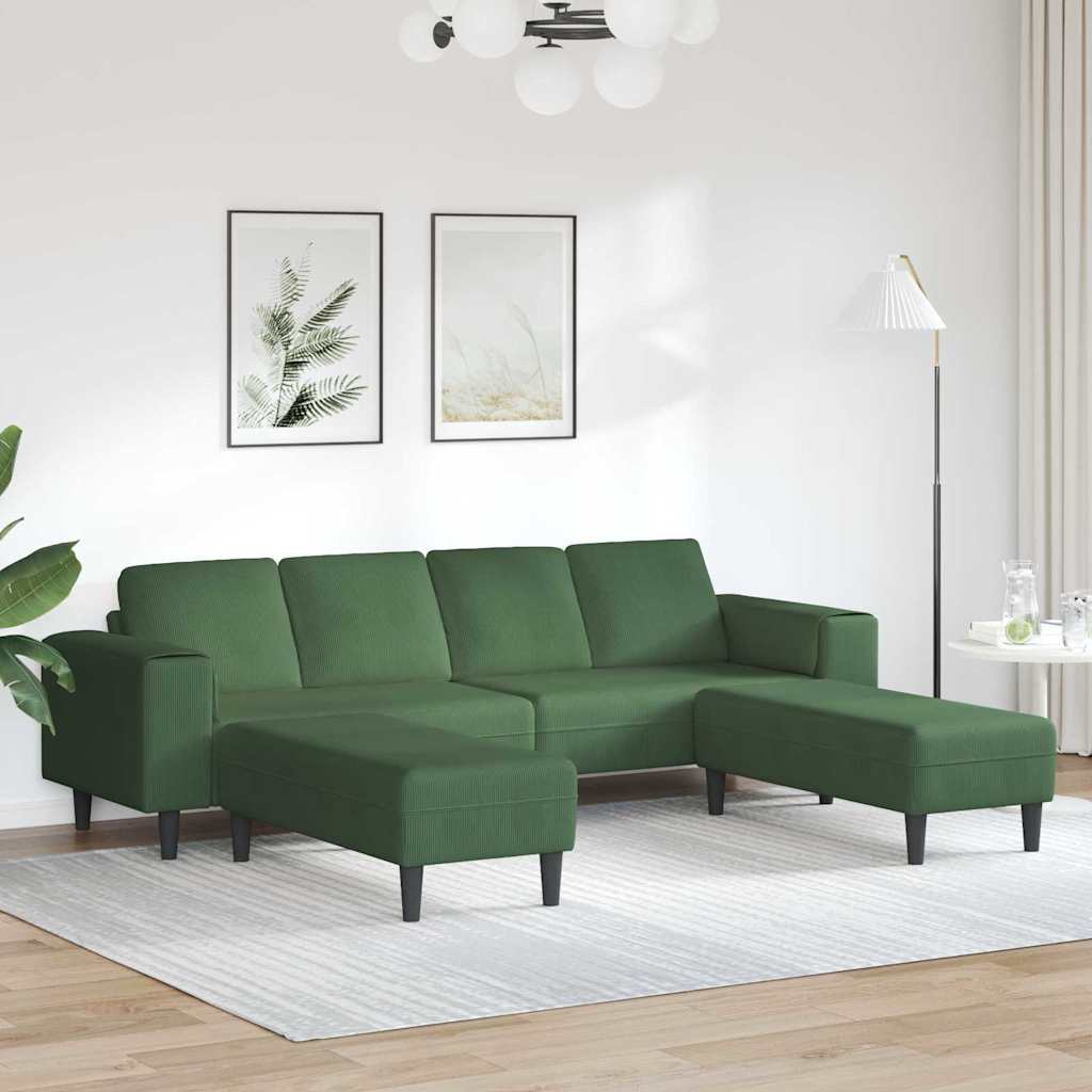 Stoffsofa mit Kissen Dunkelgrün Cordstoff
