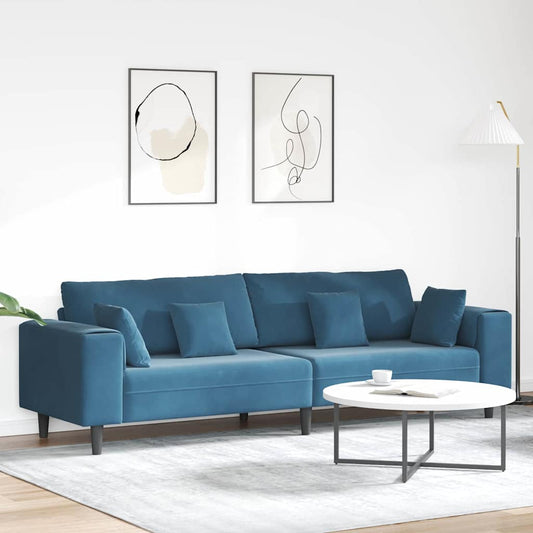 Samt Sofa mit Kissen Blau 208 cm Samt