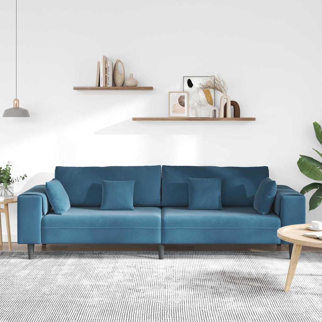 Samt Sofa mit Kissen Blau 208 cm Samt