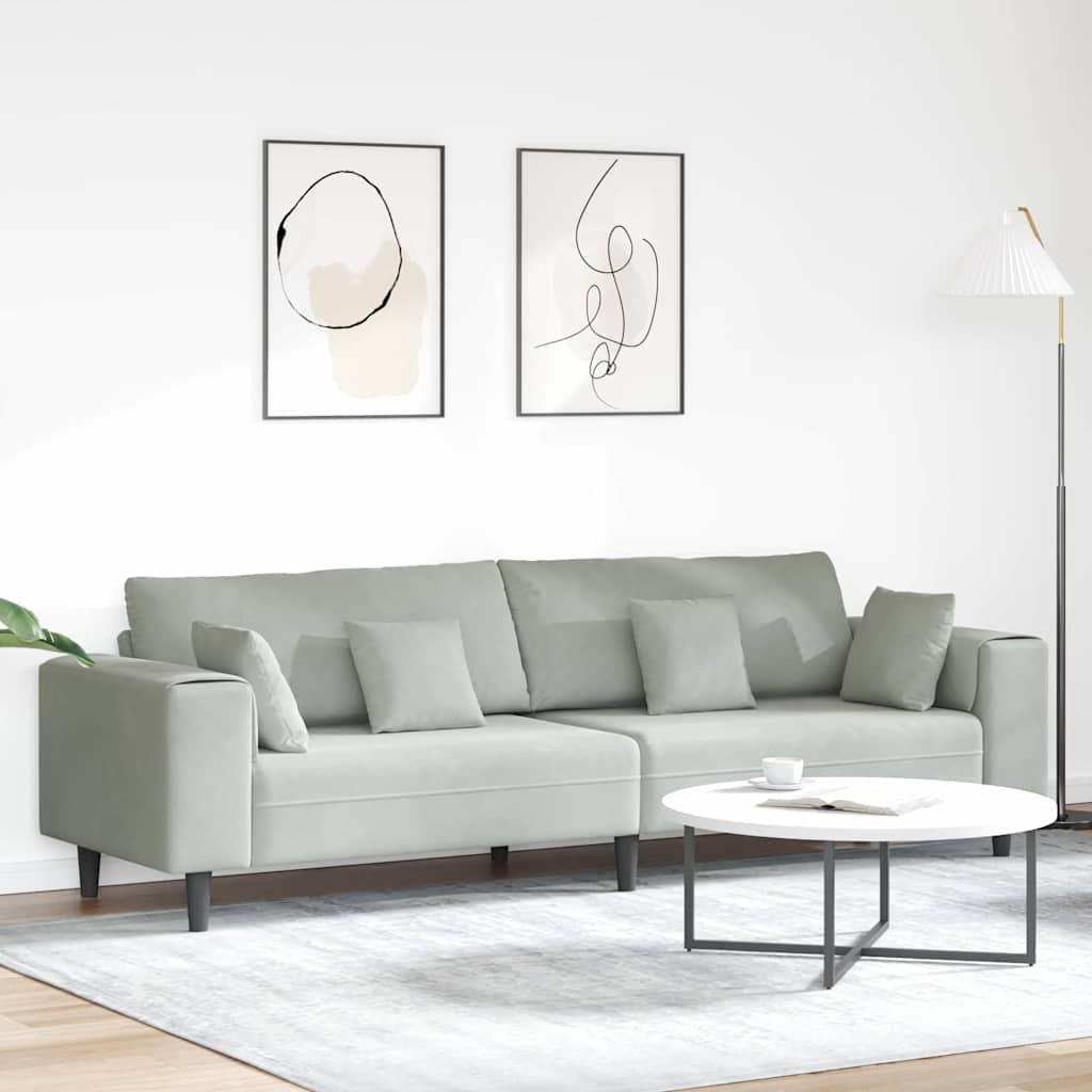 Samt Sofa mit Kissen Hellgrau 208 cm Samt