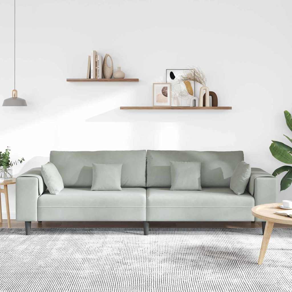 Samt Sofa mit Kissen Hellgrau 208 cm Samt