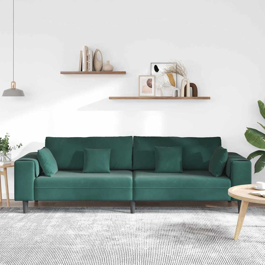 Samt Sofa mit Kissen Dunkelgrün 208 cm Samt