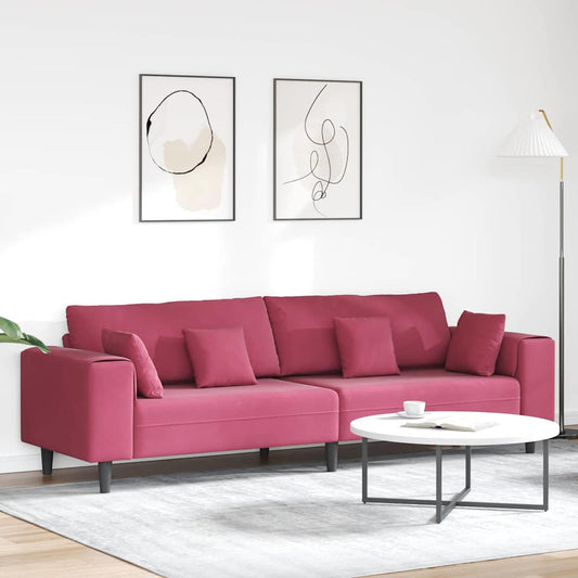 Samt Sofa mit Kissen Weinrot 208 cm Samt