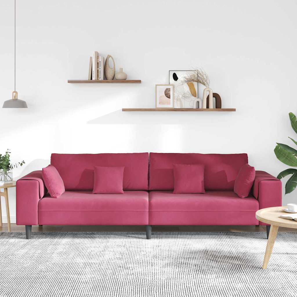 Samt Sofa mit Kissen Weinrot 208 cm Samt