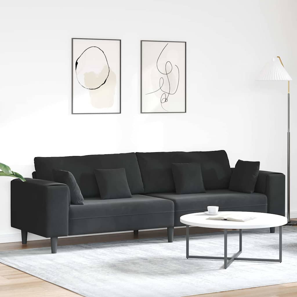 Samt Sofa mit Kissen Schwarz 208 cm Samt