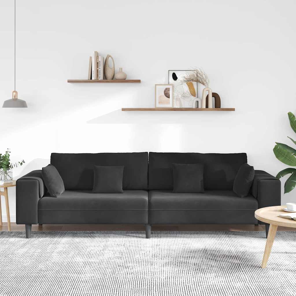 Samt Sofa mit Kissen Schwarz 208 cm Samt