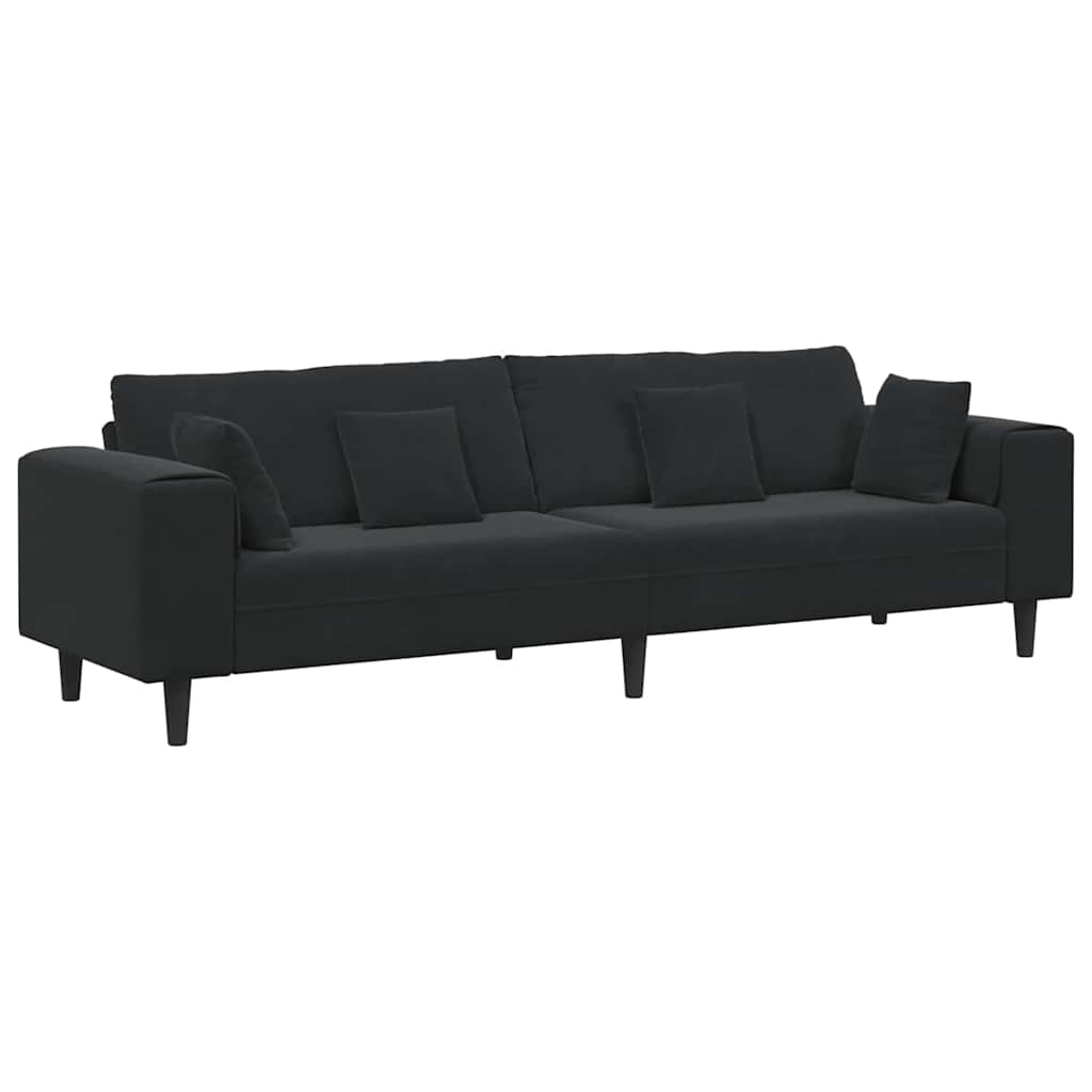Samt Sofa mit Kissen Schwarz 208 cm Samt