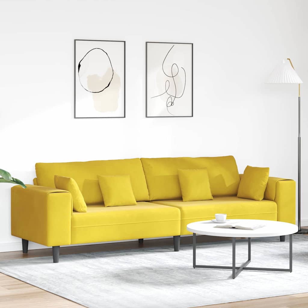 Samt Sofa mit Kissen Gelb 210 cm Samt