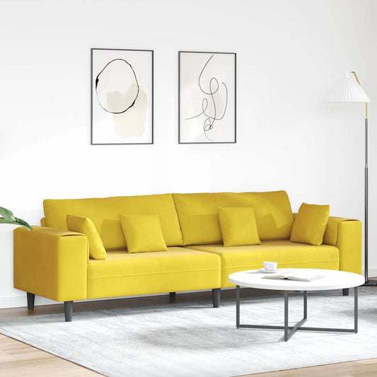 Samt Sofa mit Kissen Gelb 210 cm Samt