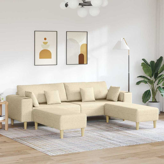 Stoffsofa mit Kissen 3 pcs Creme 208 cm Stoff