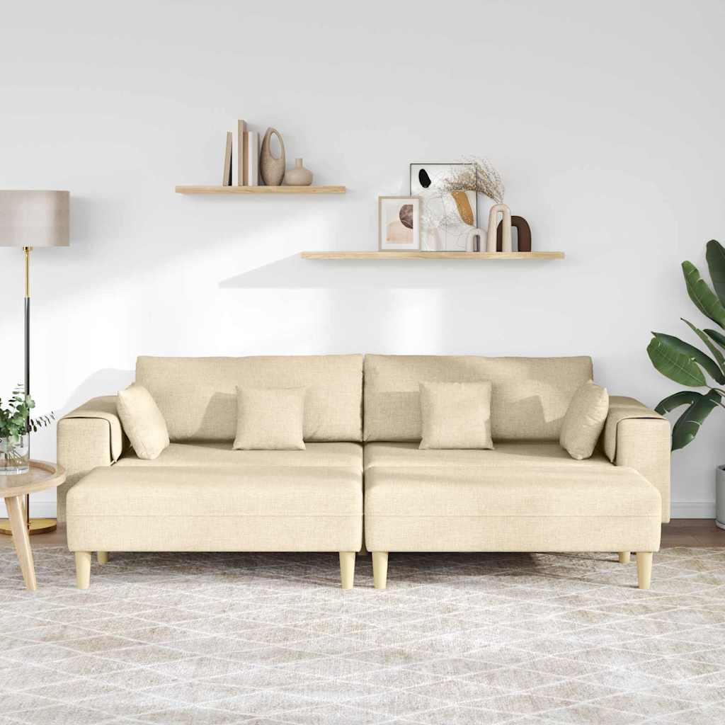 Stoffsofa mit Kissen 3 pcs Creme 208 cm Stoff