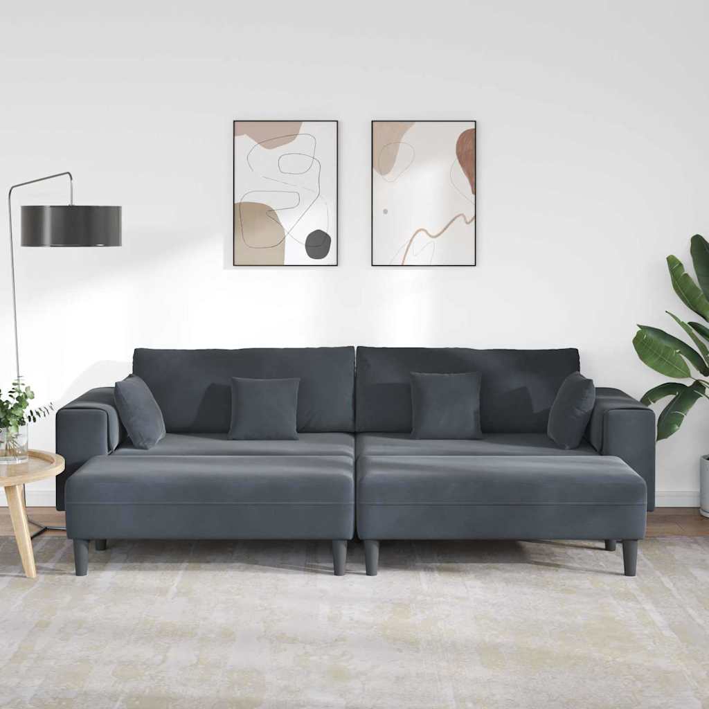 Samt Sofa mit Kissen 3 pcs Dunkelgrau 208 cm Samt