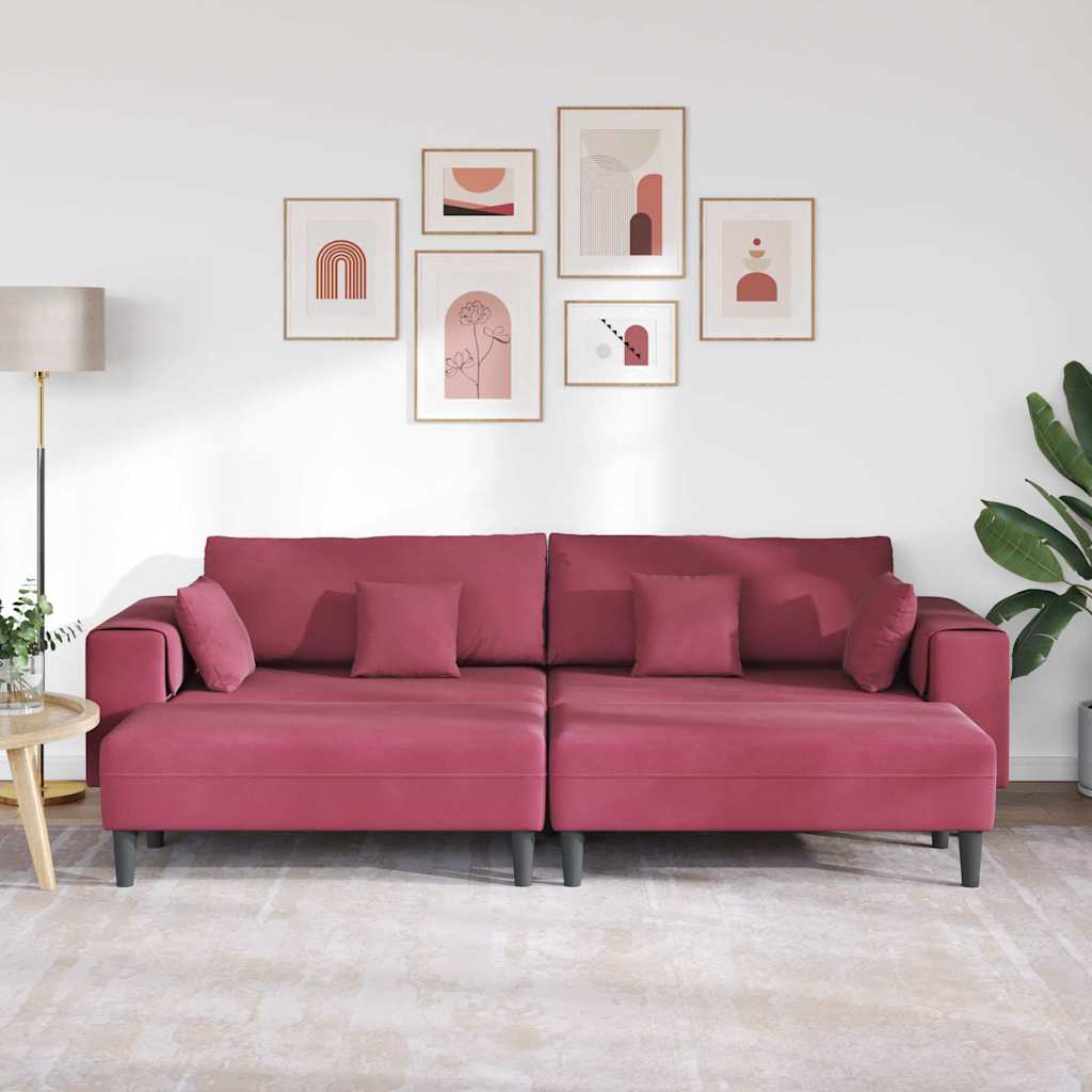 Samt Sofa mit Kissen 3 pcs Weinrot 208 cm Samt