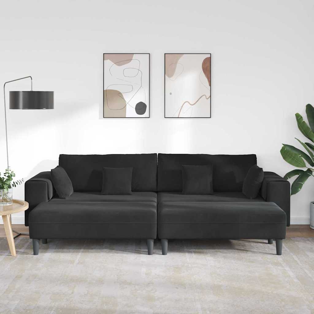 Samt Sofa mit Kissen 3 pcs Schwarz 208 cm Samt