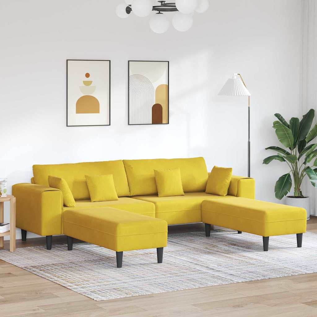 Samt Sofa mit Kissen 3 pcs Gelb 208 cm Samt