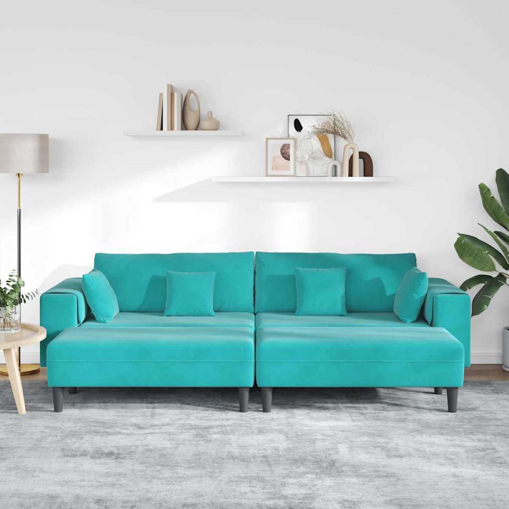 Samt Sofa mit Kissen 3 pcs Türkis 208 cm Samt