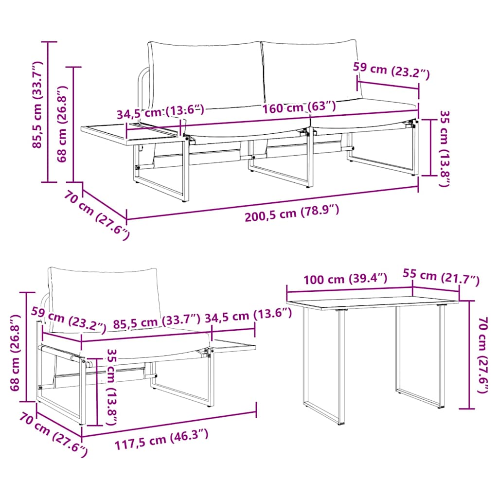 Garten Essgruppe 3 pcs Hellgrau Stahl