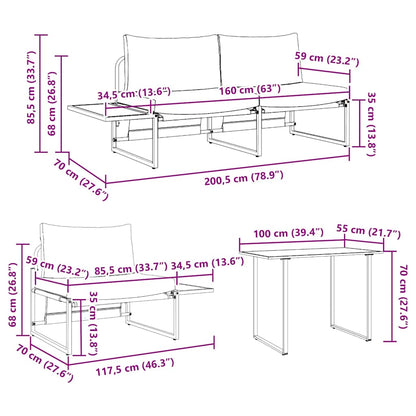 Garten Essgruppe 3 pcs Hellgrau Stahl