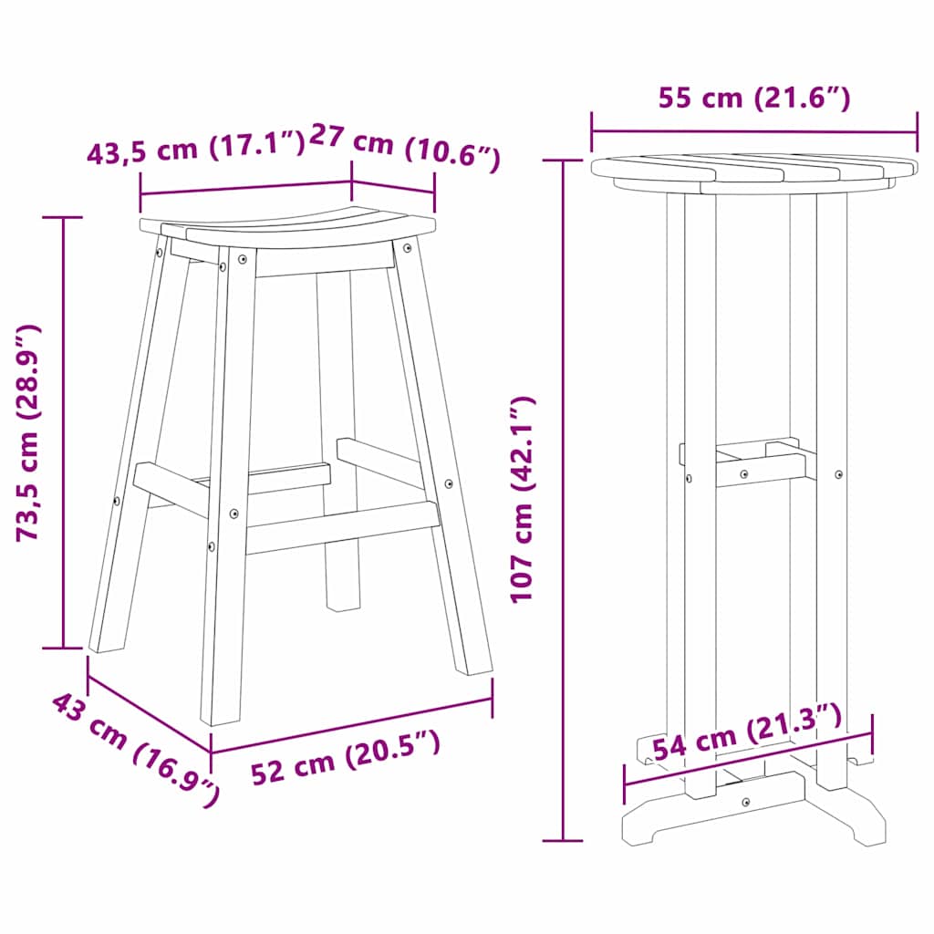 Garten Bar Set 3 pcs Schwarz HDPE