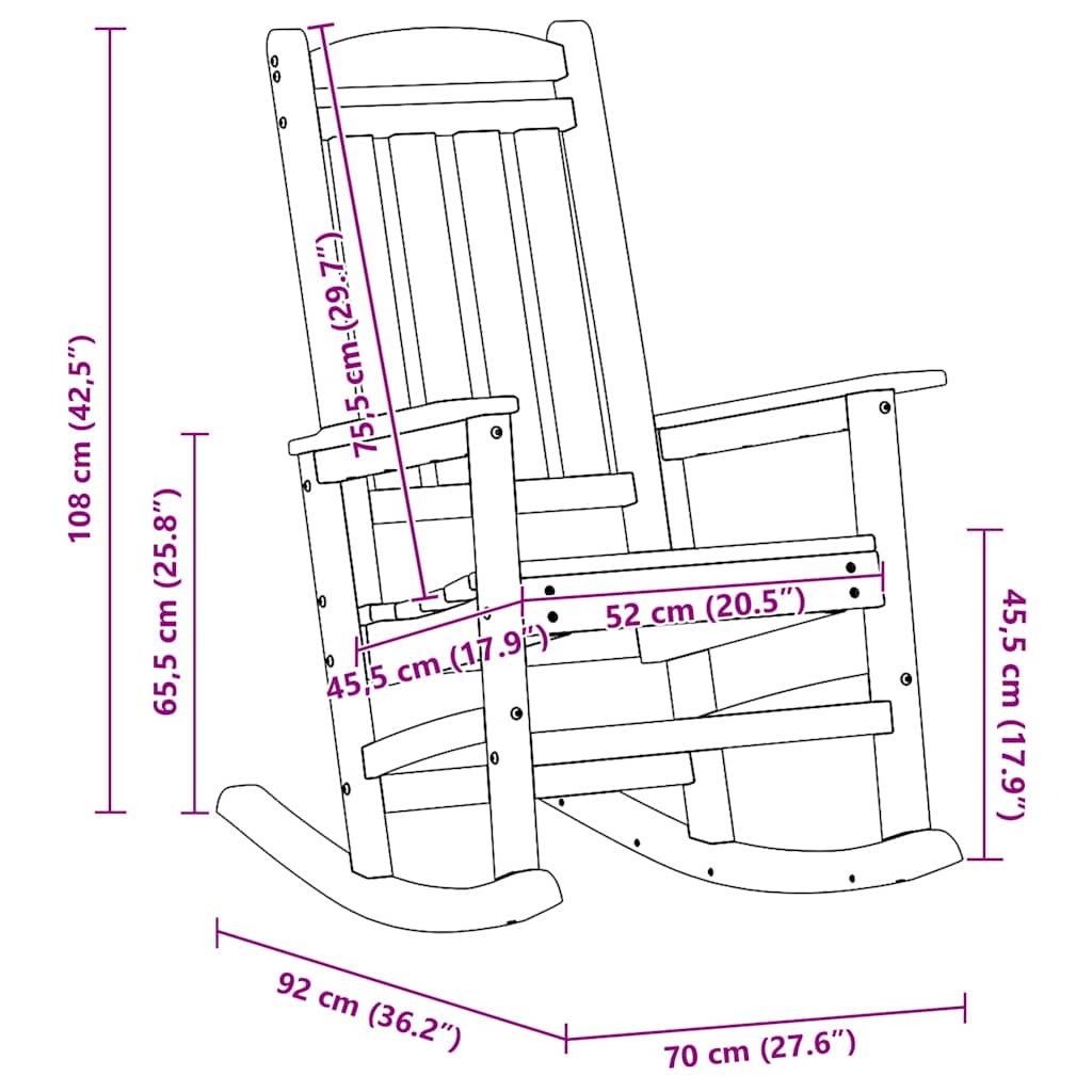 Schaukelstuhl für den Garten 2 pcs Weiß 70 x 92 x 108cm Plastik