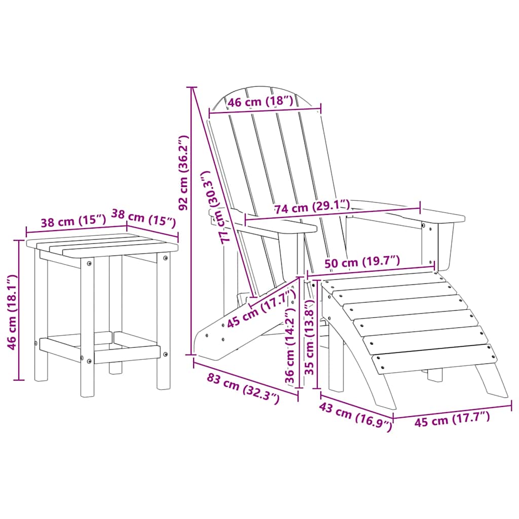 Garten Lounge Möbel 3 pcs Marineblau 38 x 38 x 46cm Plastik