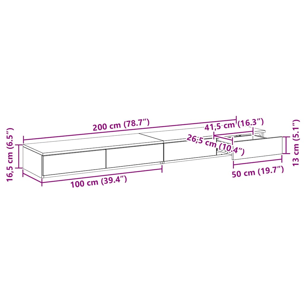 Bettschubladen Eiche handwerklich 200 x 36.5 x 16.5 cm