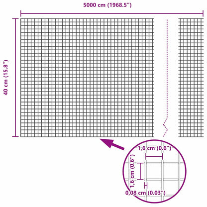 Geschweißter Drahtzaun Grau 0.4 x 50 m Stahl