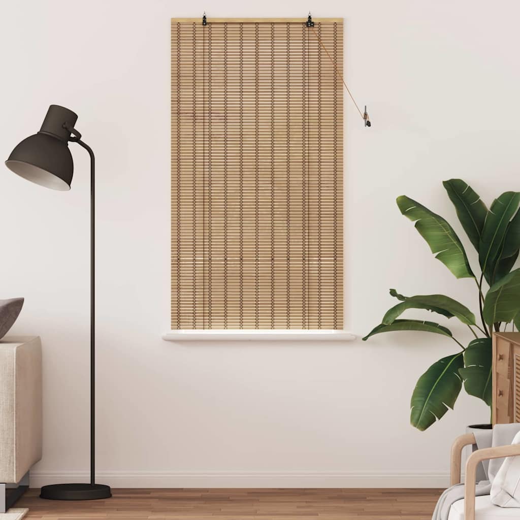 Rollo mit Vorhängen Hellbraun 80 x 160 cm Bambus