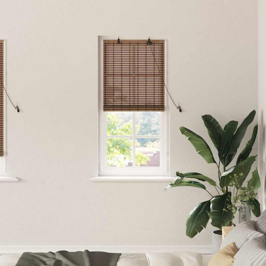 Fensterjalousie mit Vorhängen Braun 60 x 220 cm Bambus