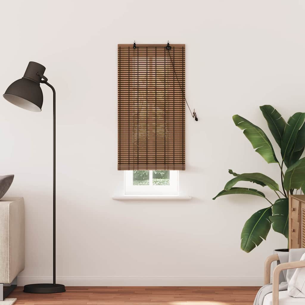 Fensterjalousie mit Vorhängen Braun 60 x 220 cm Bambus