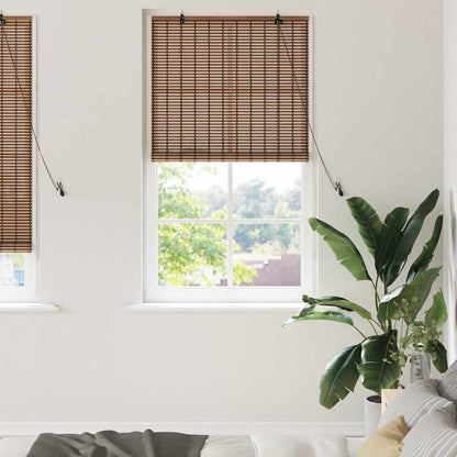 Fensterjalousie mit Vorhängen Braun 80 x 220 cm Bambus
