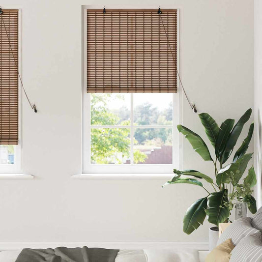 Fensterjalousie mit Vorhängen Braun 80 x 220 cm Bambus