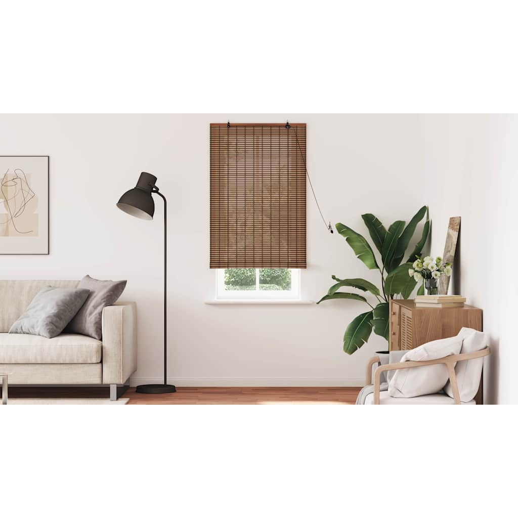 Fensterjalousie mit Vorhängen Braun 80 x 220 cm Bambus