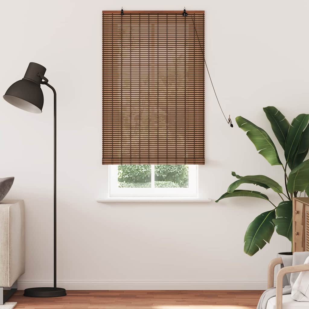 Fensterjalousie mit Vorhängen Braun 90 x 220 cm Bambus