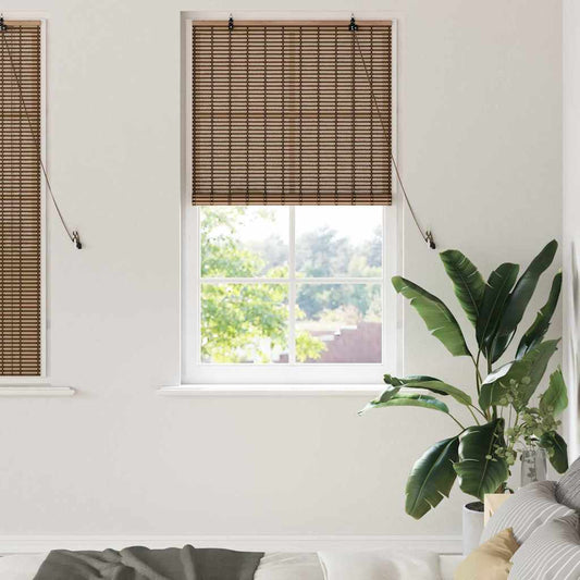 Fensterjalousie mit Vorhängen Braun 100 x 160 cm Bambus