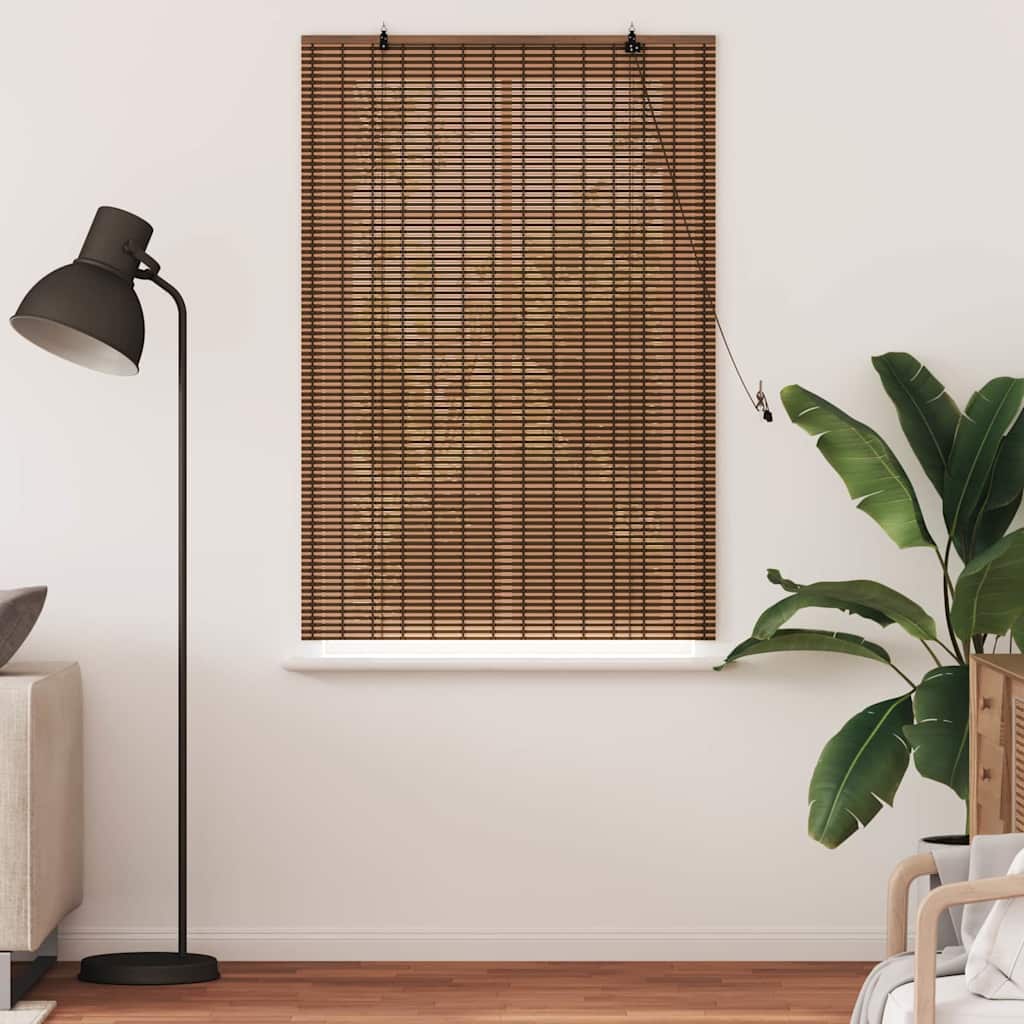 Fensterjalousie mit Vorhängen Braun 100 x 160 cm Bambus