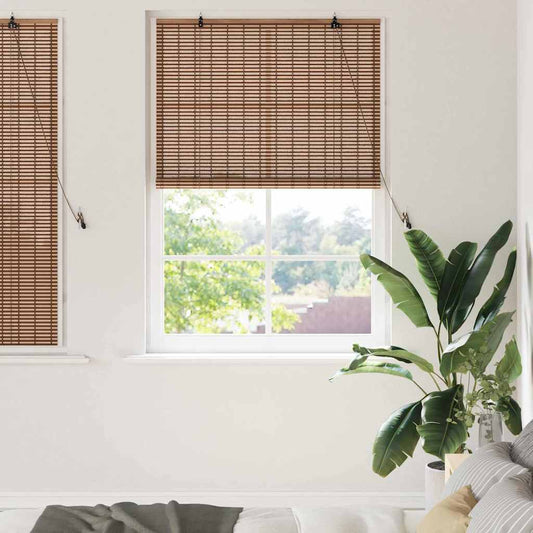 Fensterjalousie mit Vorhängen Braun 120 x 160 cm Bambus