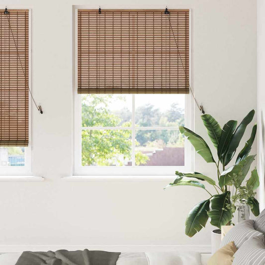 Fensterjalousie mit Vorhängen Braun 120 x 220 cm Bambus
