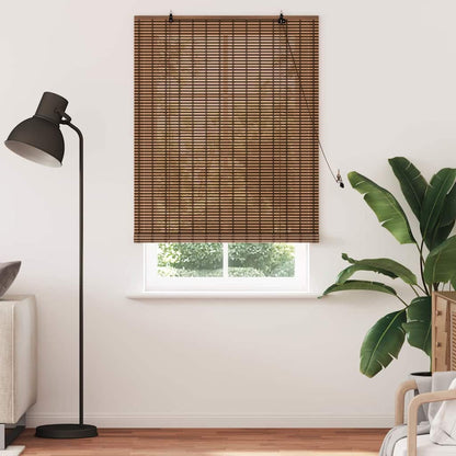 Fensterjalousie mit Vorhängen Braun 120 x 220 cm Bambus