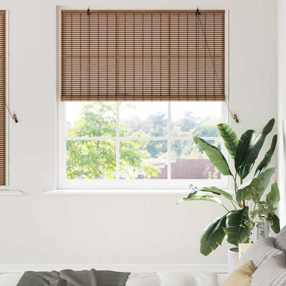 Fensterjalousie mit Vorhängen Braun 140 x 160 cm Bambus