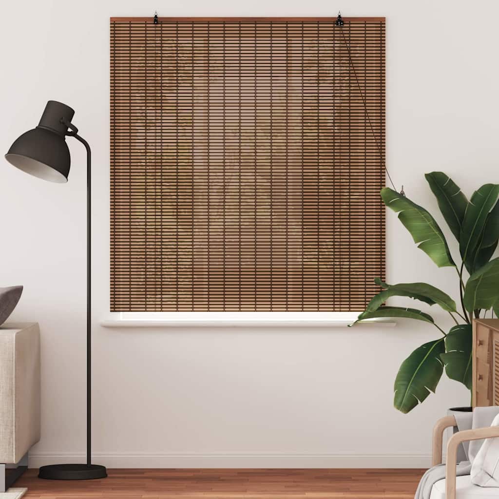 Fensterjalousie mit Vorhängen Braun 140 x 160 cm Bambus