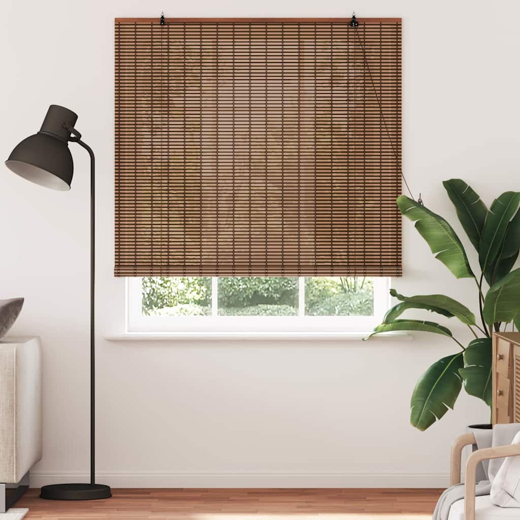 Fensterjalousie mit Vorhängen Braun 140 x 220 cm Bambus