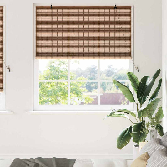 Fensterjalousie mit Vorhängen Braun 150 x 220 cm Bambus