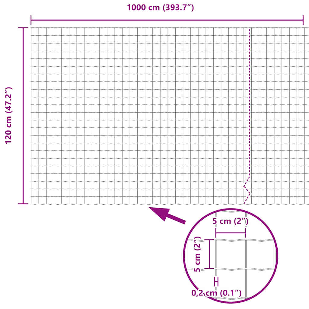 Eurozaun Grau 1.2 x 10 m PVC-beschichtetes Eisen