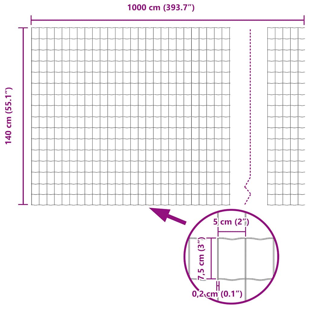 Eurozaun Grau 1.4 x 10 m PVC-beschichtetes Eisen