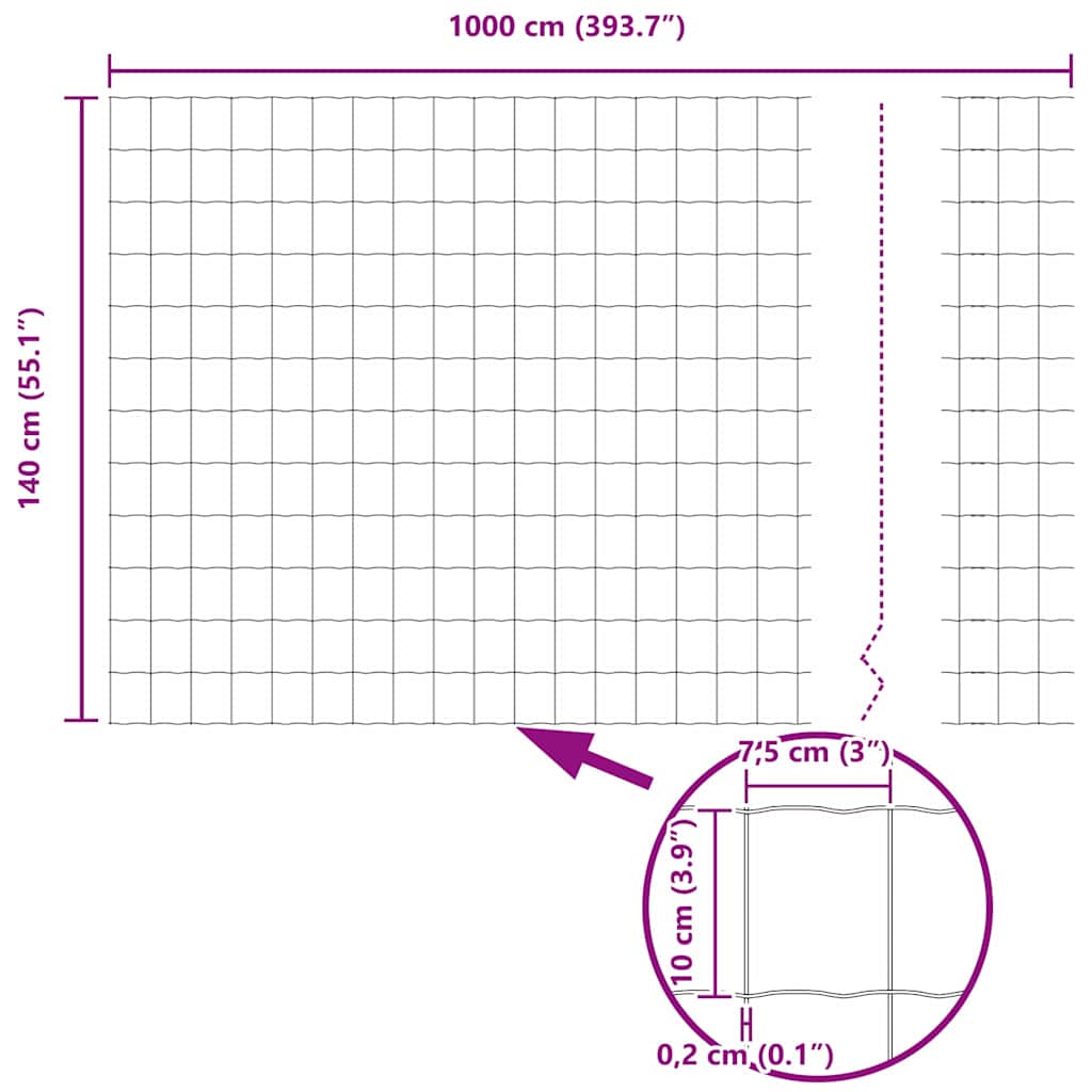 Eurozaun Grau 1.4 x 10 m PVC-beschichtetes Eisen