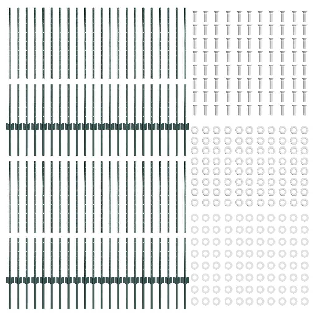 Zaunpfosten Silber 44 pcs Grün Pulverbeschichteter Stahl