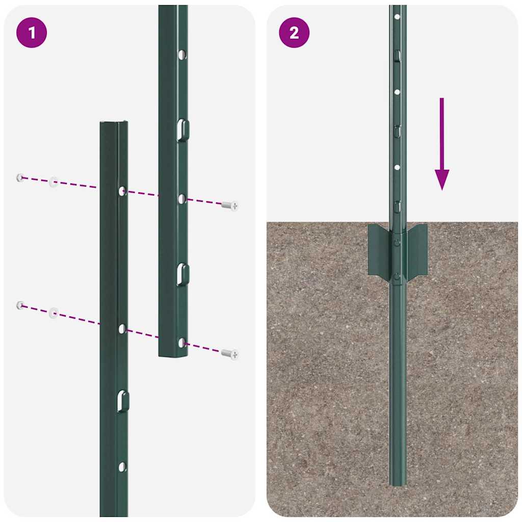 Zaunpfosten Silber 44 pcs Grün Pulverbeschichteter Stahl