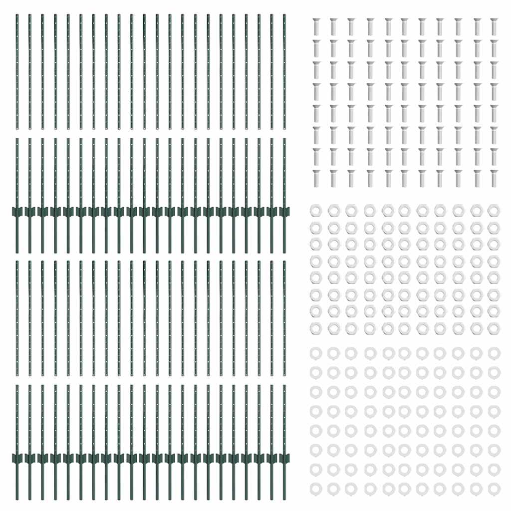 Zaunpfosten Silber 44 pcs Grün Pulverbeschichteter Stahl