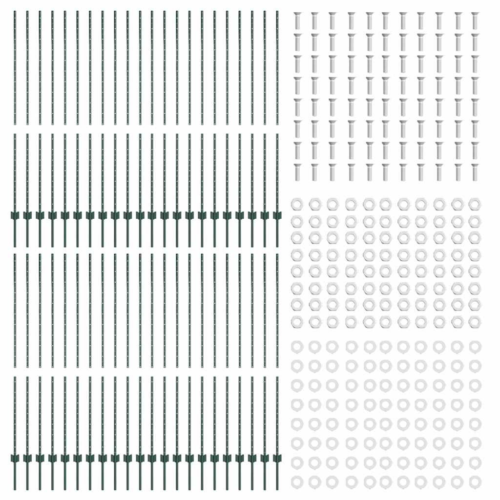 Zaunpfosten Silber 44 pcs Grün Pulverbeschichteter Stahl